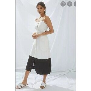 Anthropologie Colorblocked Linen-Blend Button Front Cut Out Midi Dress (NWT)